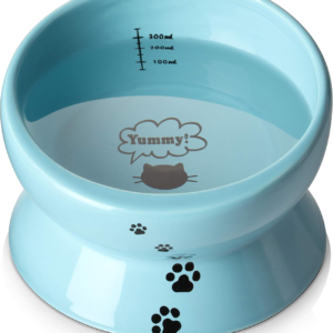ceramic 15 ounce slanted cat food water bowl, lake blue